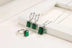 Women Rectangle 925 Sterling Silver Ring Earrings Necklace