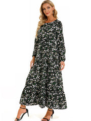 Women's Floral Puff Long Sleeve Chiffon Dress