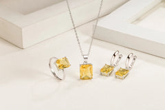 Women Rectangle 925 Sterling Silver Ring Earrings Necklace