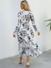 Floral Print O-Neck Chiffon Maxi Dress