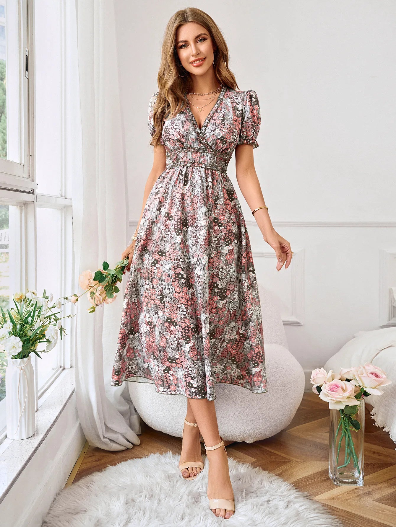 Floral Print Short sleeve Midi Dress