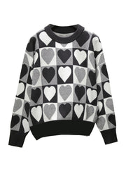 Heart Print Long Sleeve Loose Fit Sweater