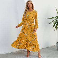 Women's Puff Sleeve Floral Midi Dress