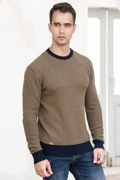Men Spliced Cotton Knitted Sweater