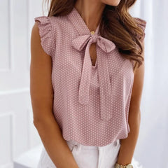 Women Polka Dot Sleeveless Blouses shirt