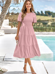 Office Lady O-neck Midi Dress