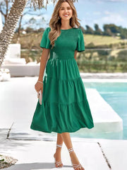 Office Lady O-neck Midi Dress