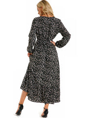 Women's Floral Puff Long Sleeve Chiffon Dress