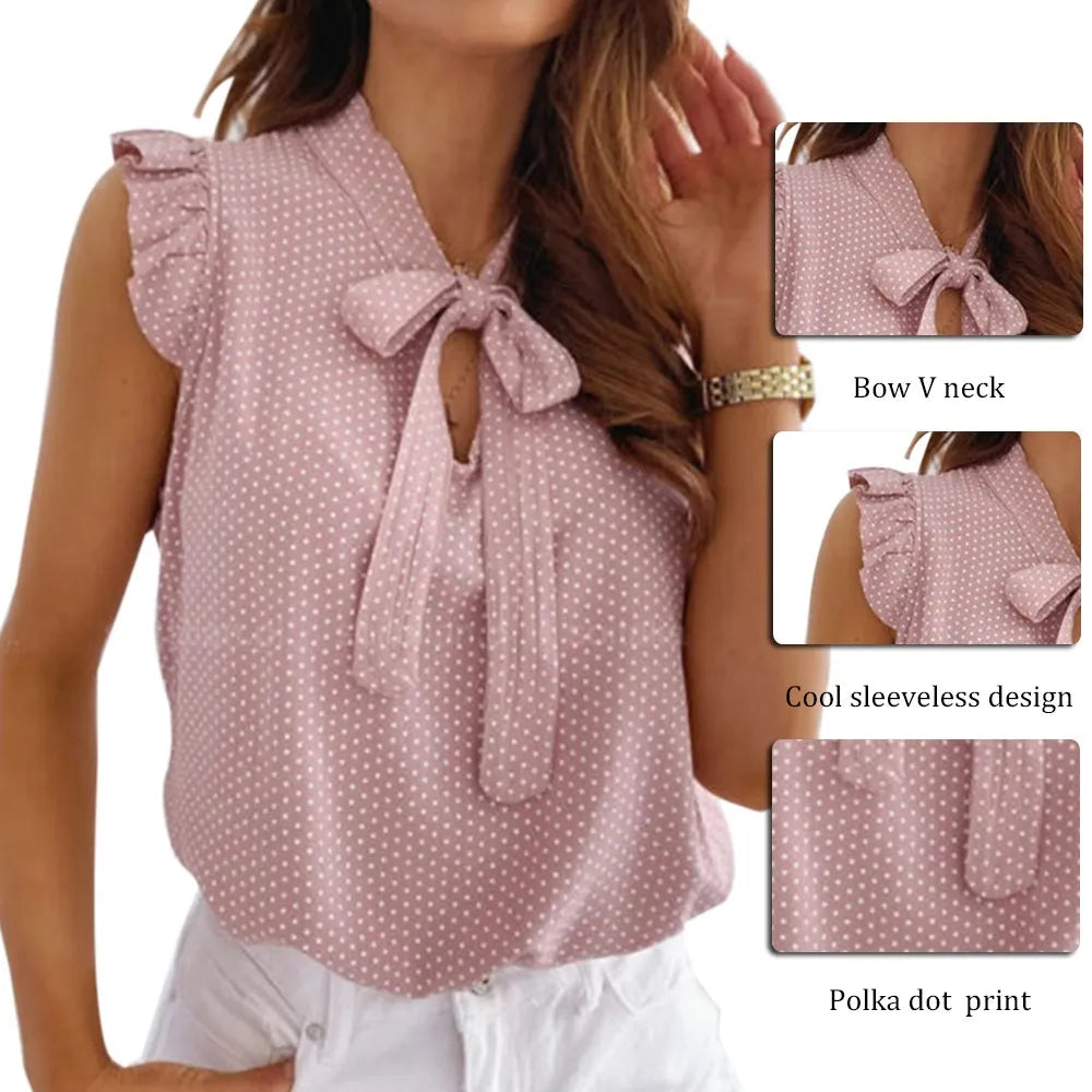 Women Polka Dot Sleeveless Blouses shirt