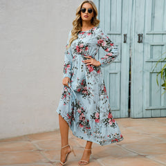 Bohemian A-Line Chiffon Dress with Puff Sleeves