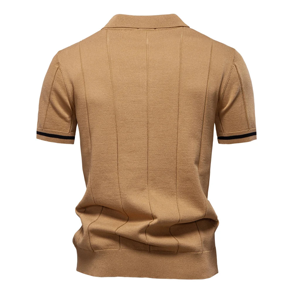 Beige polo shirt on a white background