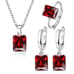 Women Rectangle 925 Sterling Silver Ring Earrings Necklace
