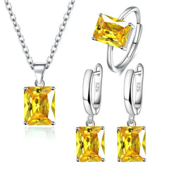 Women Rectangle 925 Sterling Silver Ring Earrings Necklace