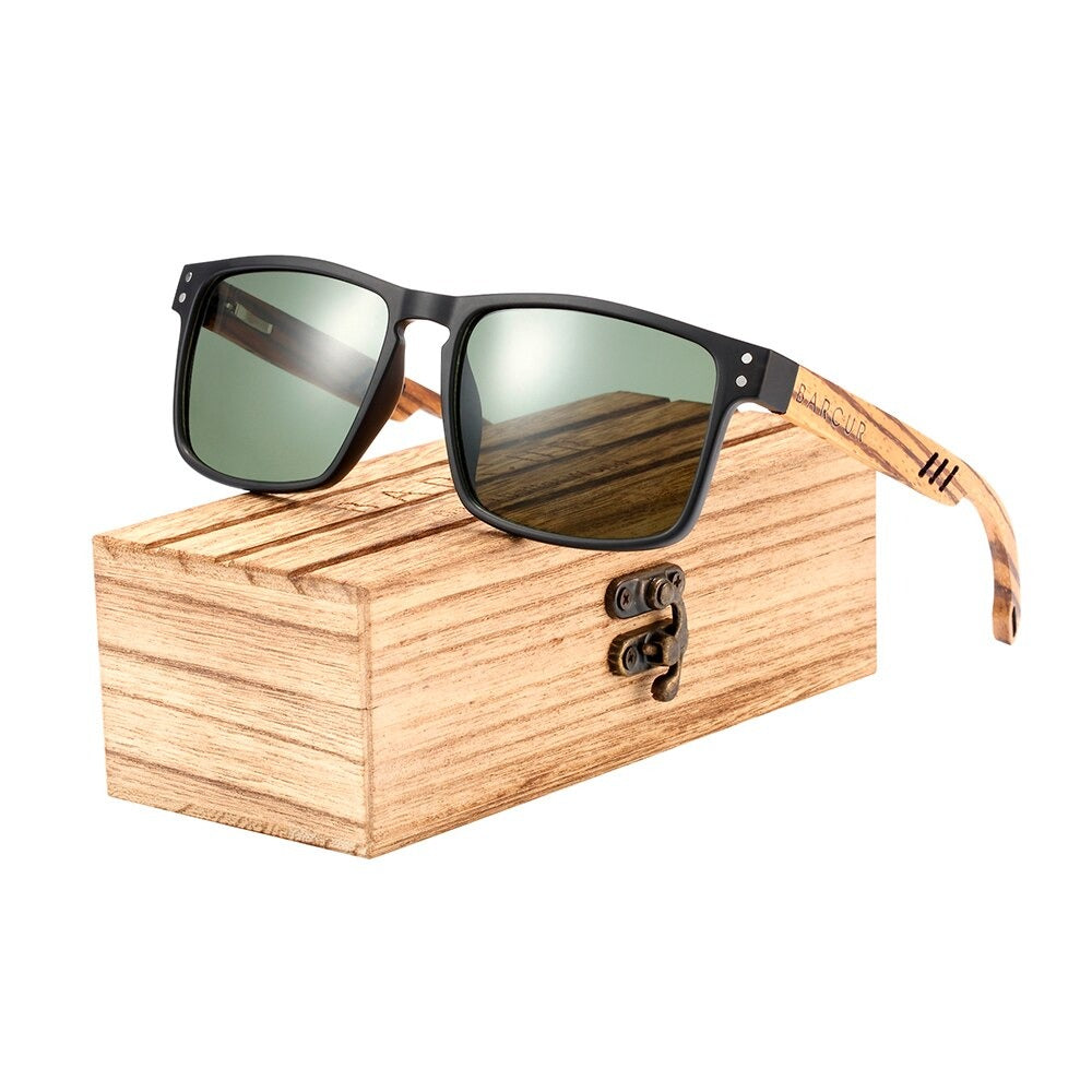 Zebra Wood Polarized Square Sunglasses