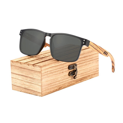Zebra Wood Polarized Square Sunglasses