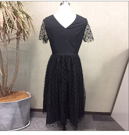 Black Bohemian Mesh short Sleeve Midi Dress