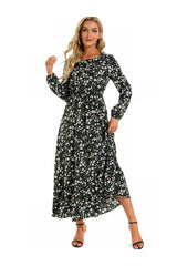 Women's Floral Puff Long Sleeve Chiffon Dress