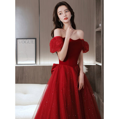 Elegant Wine Red Long A-line Wedding dress