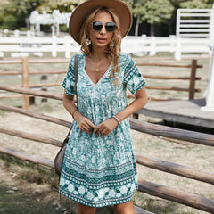 Women's Boho Floral Print Mini Dress