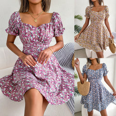 Casual Floral Print Short Sleeve Mini Dress