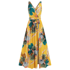 Elegant Floral Print Slit Long Maxi Dress