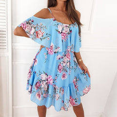 Flower Printed Ruffled Suspender Dress