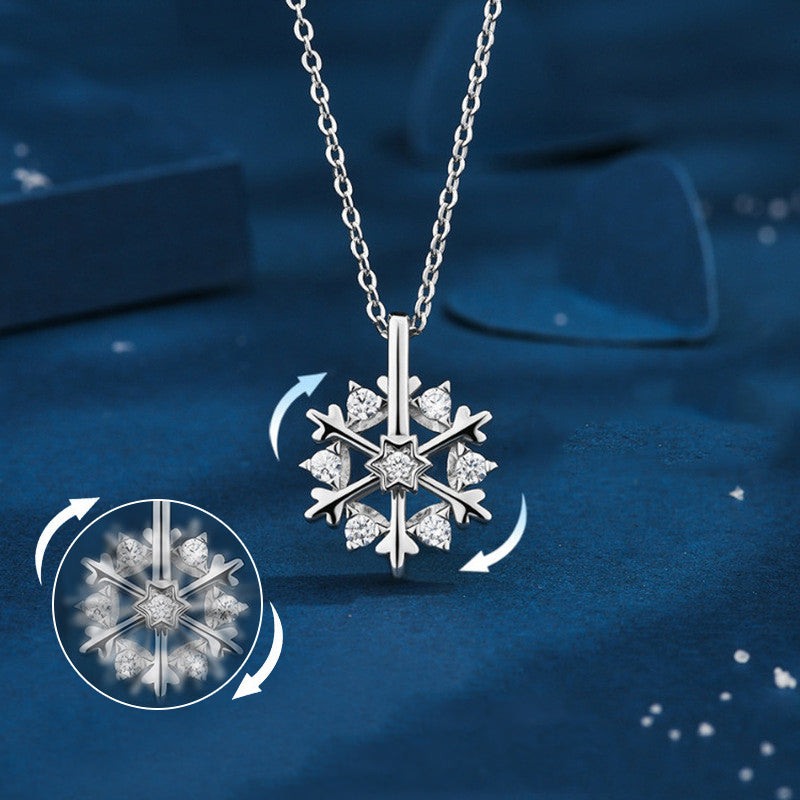 Rotatable 925 Silver Snowflake Necklace Women Luxury Niche Design Shiny Rhinestone Jewelry Autumn And Winter Birthday Gift For Friends