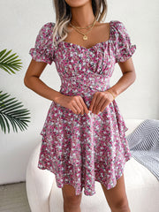 Casual Floral Print Short Sleeve Mini Dress