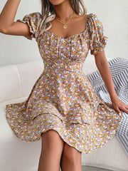 Casual Floral Print Short Sleeve Mini Dress