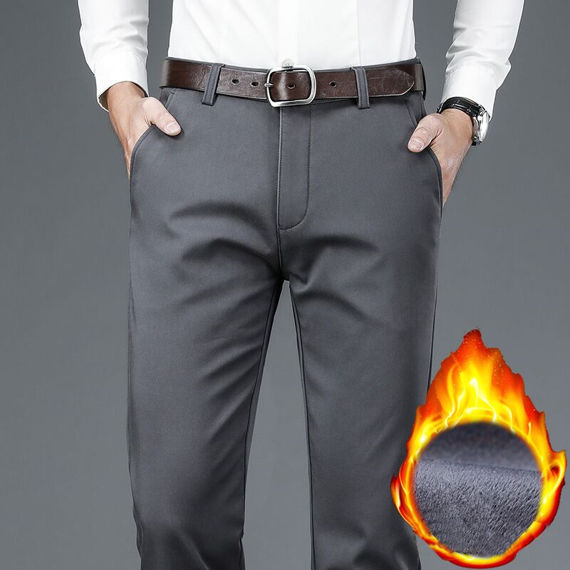 Men Fleece Warm Casual Business Pants