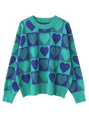 Heart Print Long Sleeve Loose Fit Sweater